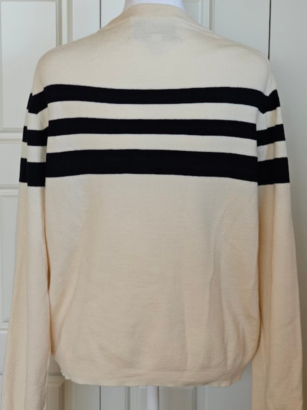 J.Crew XL 100% Merino Wool Striped Sweater Cream Navy Breton Net-a-Porter - Picture 3 of 9
